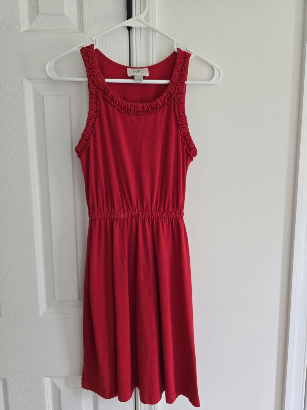 LOFT Bright Red Sleeveless Ruffle-Neck Dress